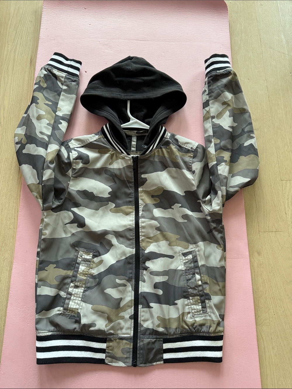 Abercrombie Kids Camo Hooded Bomber Jacket - Black/Grey/Olive